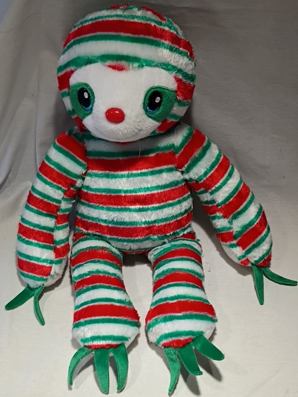 EUC Build a Bear BABW Peppermint Twist Sloth Striped Plush Holiday Christmas 19